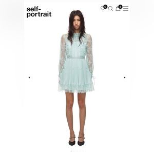 Self Portrait Lace Trim Mini Dress in Pastel Green. NWT!